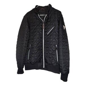 Guess Vintage Black Quilted Men's Size Large Moto Jacket Full Zip Pockets Lined